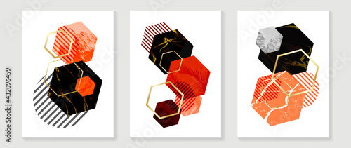 Abstract Math art background vector. Modern block color art wallpaper. Geometric marbling gold style texture. Cubism s low-poly backgrounds. Good for home deco, wall art, poster, invite and cover.