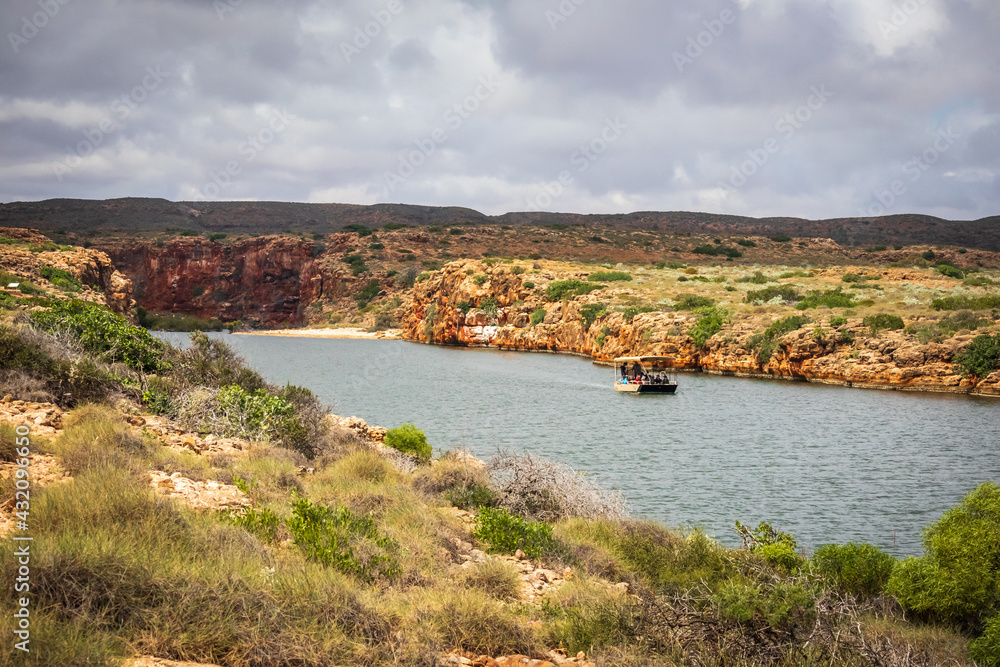 Landscape view of Yardie Creek in the Ningaloo National park near Exmouth. Regular boat tours explore the gorge.