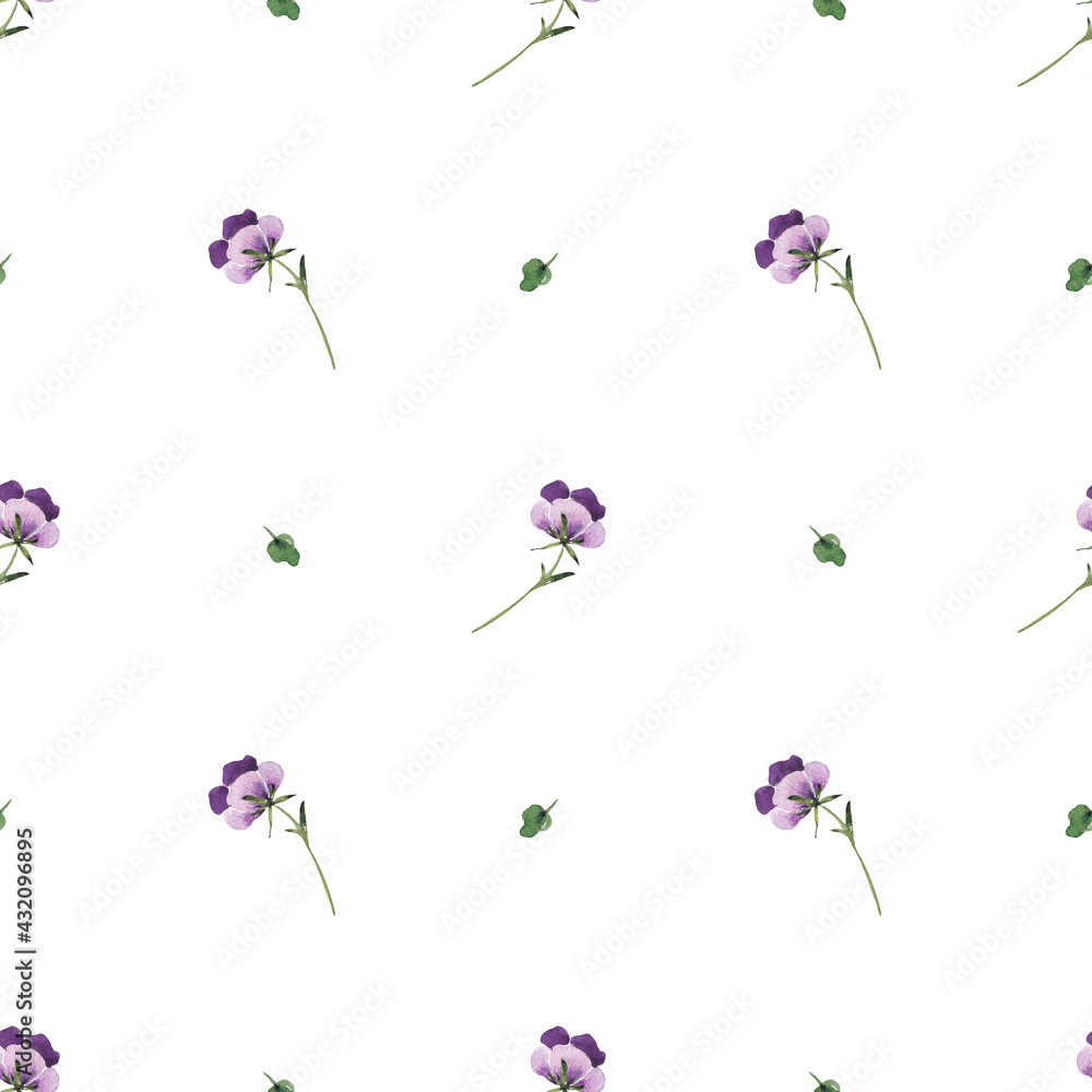 Obraz premium Watercolor flowers seamless pansies pattern. Watercolor fabric. Repeat flowers. Use for design invitations, birthdays