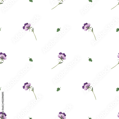 Watercolor flowers seamless pansies pattern. Watercolor fabric. Repeat flowers. Use for design invitations, birthdays