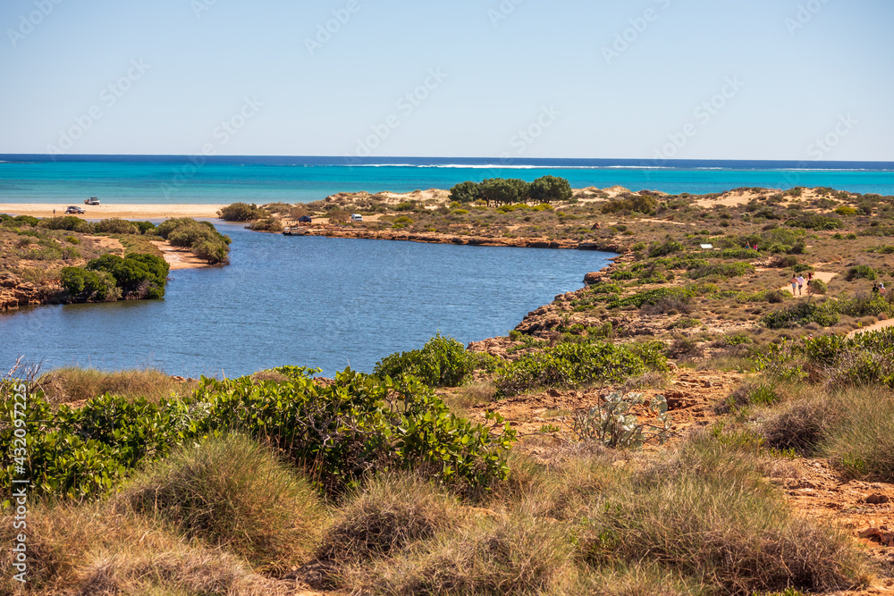 Landscape view of the mouth of Yardie Creek in the Ningaloo National Park near Exmouth in Western Australia