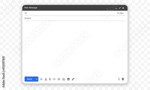Mail mockup screen. Template of browser window for contact form. Vector illustration isolated on transparent background photo