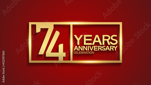 74 years anniversary logotype with golden color in square. vector can be use for template, greeting card, invitation and celebration event