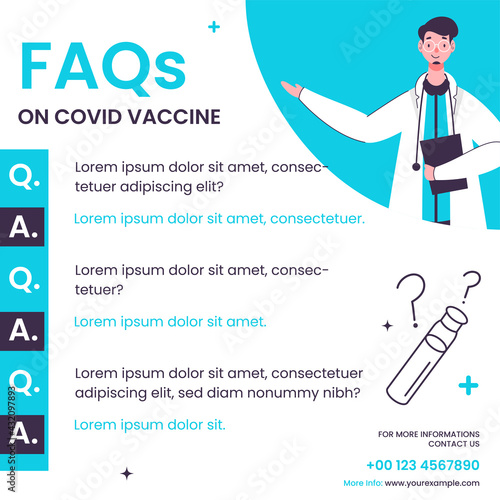FAQ's On Covid Vaccine Based Poster Design With Doctor Answering Questions On White Background.