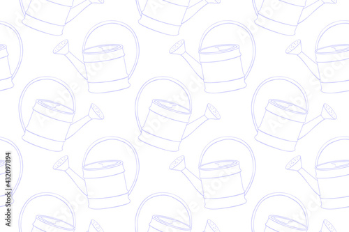 Seamless pattern with watering cans. Hand drawn outline vector background and texture in doodle style, isolated. Gardening tools for working in the garden, on the farm, in the dacha, country site
