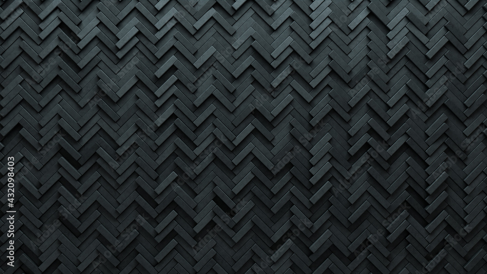 Semigloss Tiles arranged to create a Futuristic wall. Concrete, 3D Background formed from Herringbone blocks. 3D Render Semigloss Tiles arranged to create a Futuristic wall. Concrete, 3D Background formed from Herringbone blocks. 3D Render