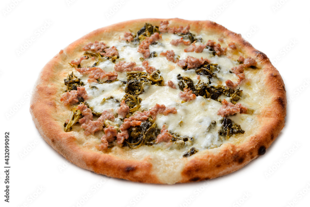 Deliziosa pizza napoletana con salsiccia e friarielli, Cucina Italiana 