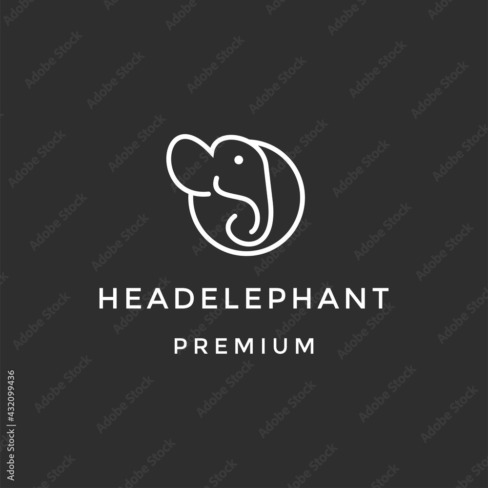 flat white elephant  Business logo template. on black background