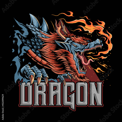 A dragon from Japanese culture that gives off fire, this design is perfect for designing t-shirts or e-sports logos for gamers