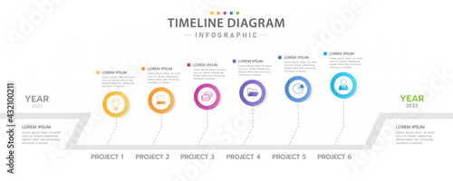 Infographic template for business. 6  modern Timeline diagram with project planner, presentation vector infographic.