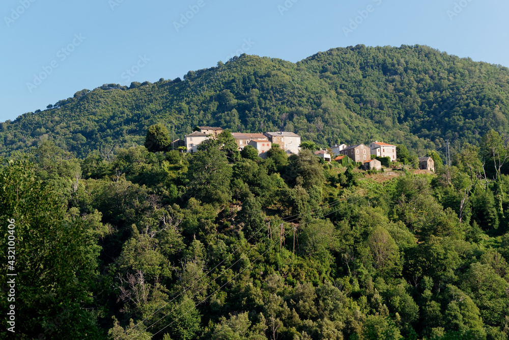 Old village in Castagniccia forest. Corsica mountain