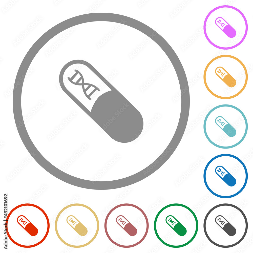 Medicine with dna molecule flat icons with outlines Medicine with dna molecule flat icons with outlines