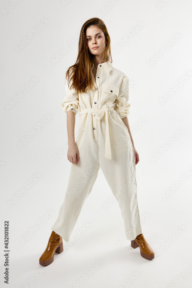 pretty woman in suit brown boots full height fashion pretty woman in suit brown boots full height fashion