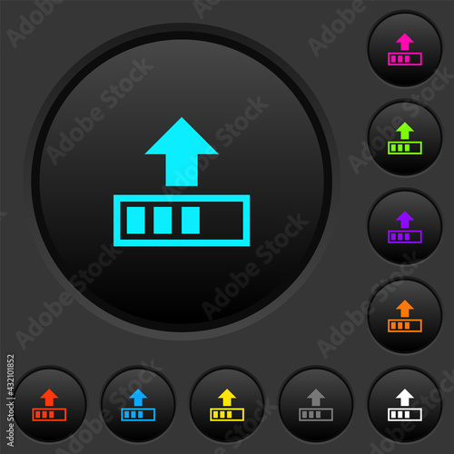 Upload in progress dark push buttons with color icons