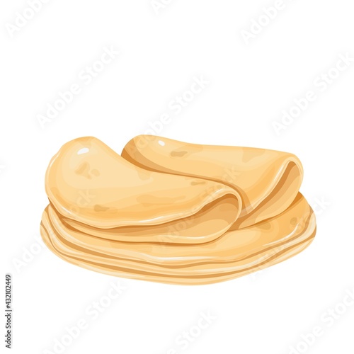 Tortilla vector icon, thin tortilla made from corn or wheat flour, mexican food.