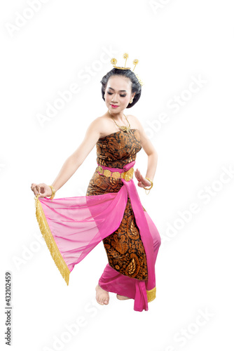 Asian woman dancing Java traditional dance (Sekar Puri dance)