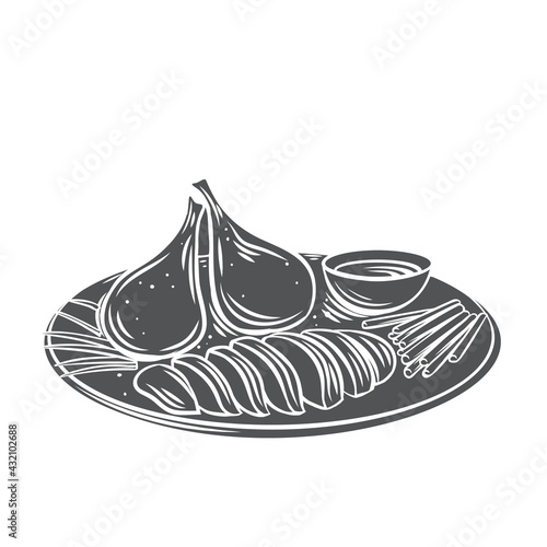 Peking duck chinese cuisine glyph monochrome icon. Asian food engraved vector illustration.