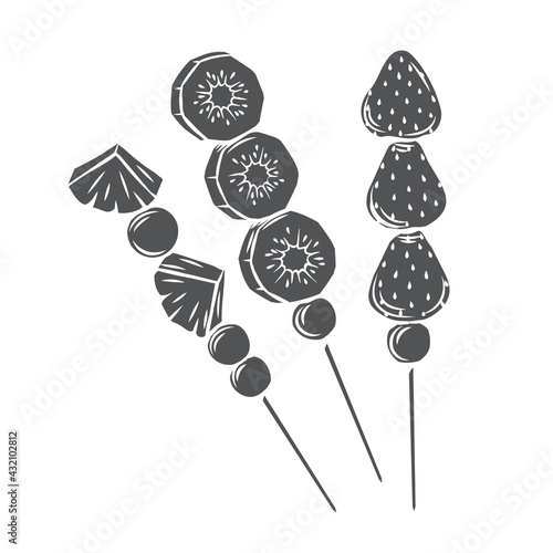 Tanghulu glyph monochrome icon. Chinese candied fruit on the stick. Asian traditional sweets engraved vector illustration.