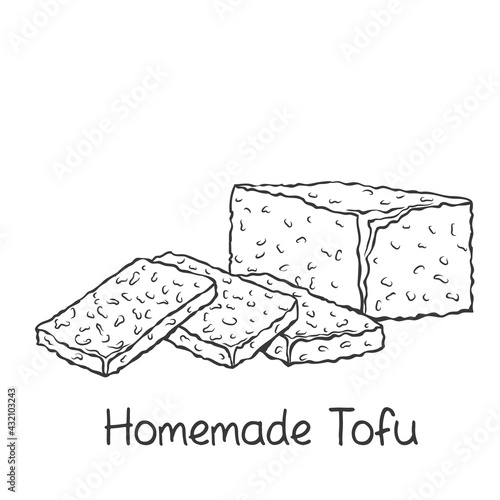 Homemade tofu outline icon, bean curd made of coagulating soy milk vector icon. Drawingn monochrome bean curd, protein food illustration.