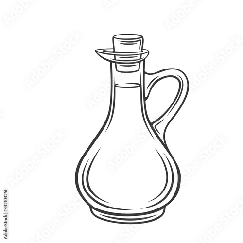 Olive, sunflower corn or soybean oil in a glass bottle monochrome outline vector illustration