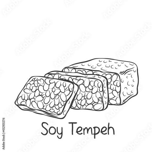 Soy tempeh monochrome outline vector icon. Healthy food illustration for design vegetarian diet.