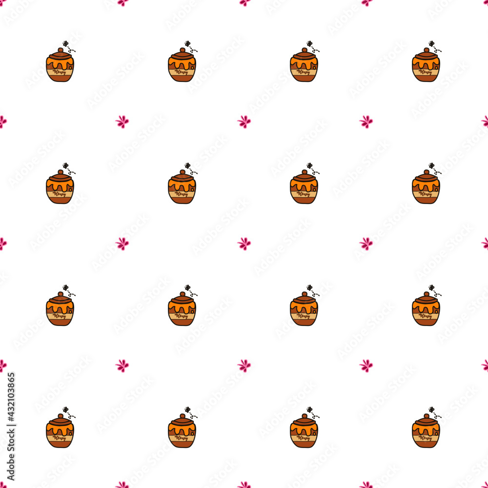 seamless pattern with honey jar and Butterfly seamless pattern with honey jar and Butterfly