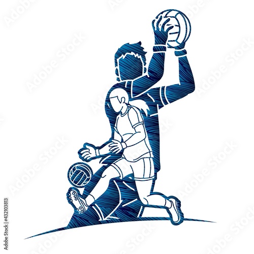 Group of Gaelic Football Male and Female Players Sport Action Cartoon Graphic Vector