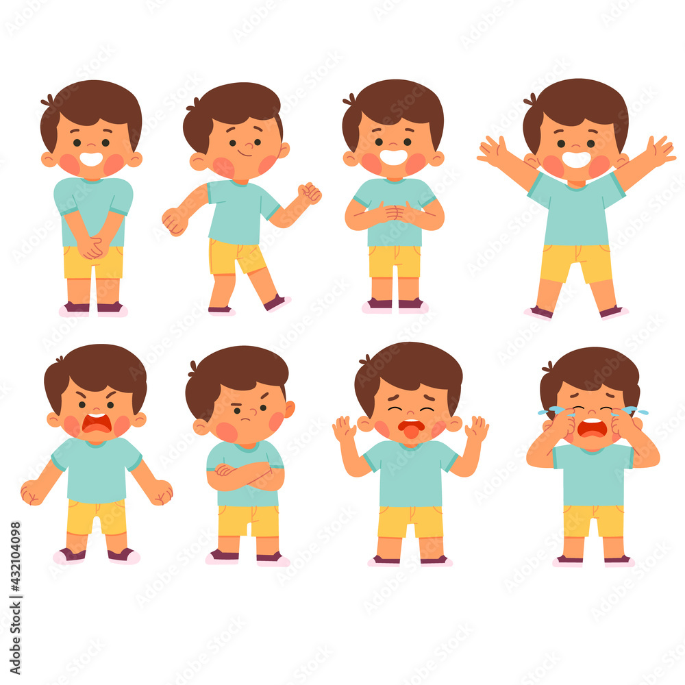 Set of boy kid child characters face expression