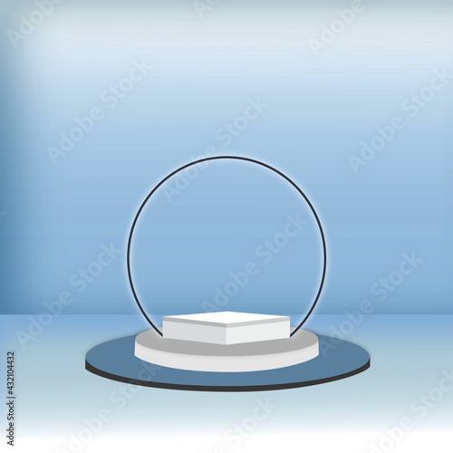 Blue 3d background with circle cover and podium
