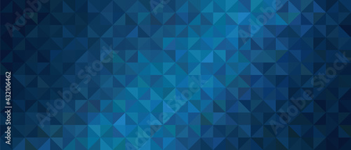 Abstract background vector illustration. Simple blue banner or backdrop with geometric faceted  triangular shapes as texture, usable as backdrop or design element. Three-dimensional pixelated mosaic. 