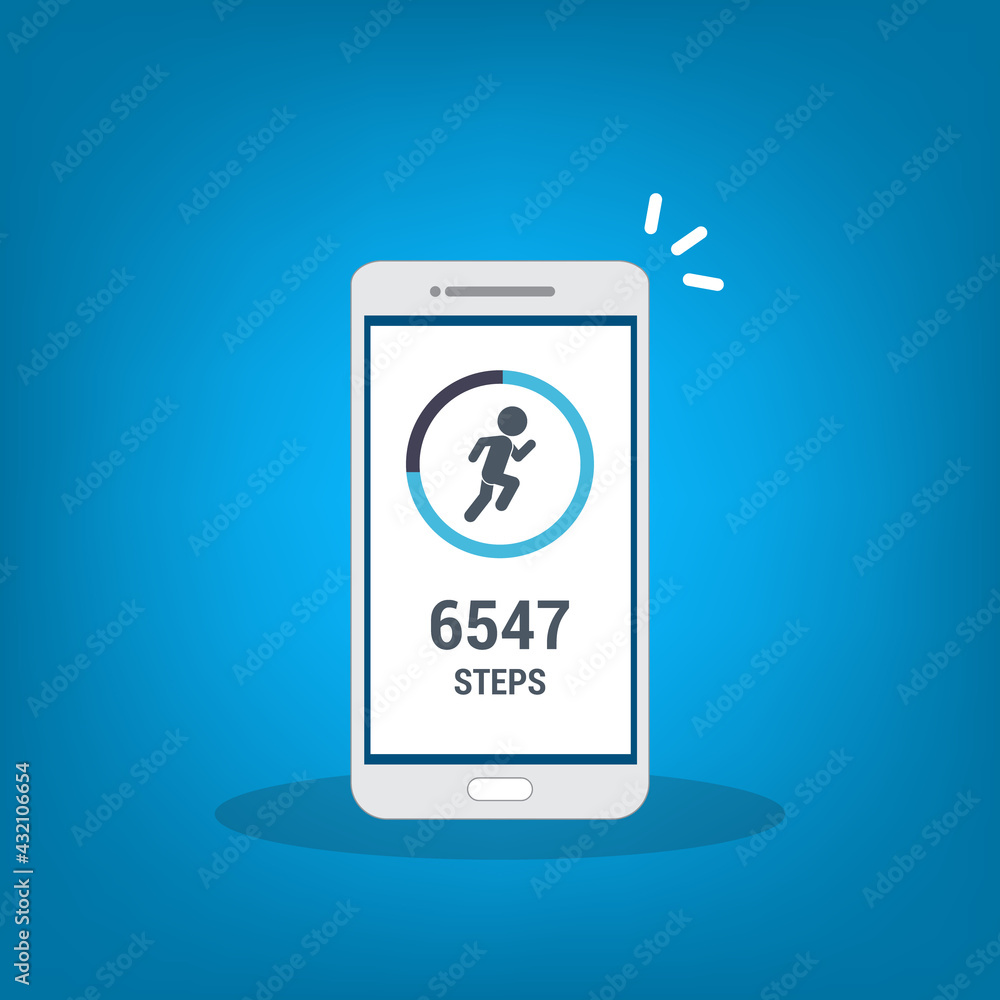 Fitness tracking app on mobile phone. Run tracker, walk steps counter. Vector illustration Fitness tracking app on mobile phone. Run tracker, walk steps counter. Vector illustration