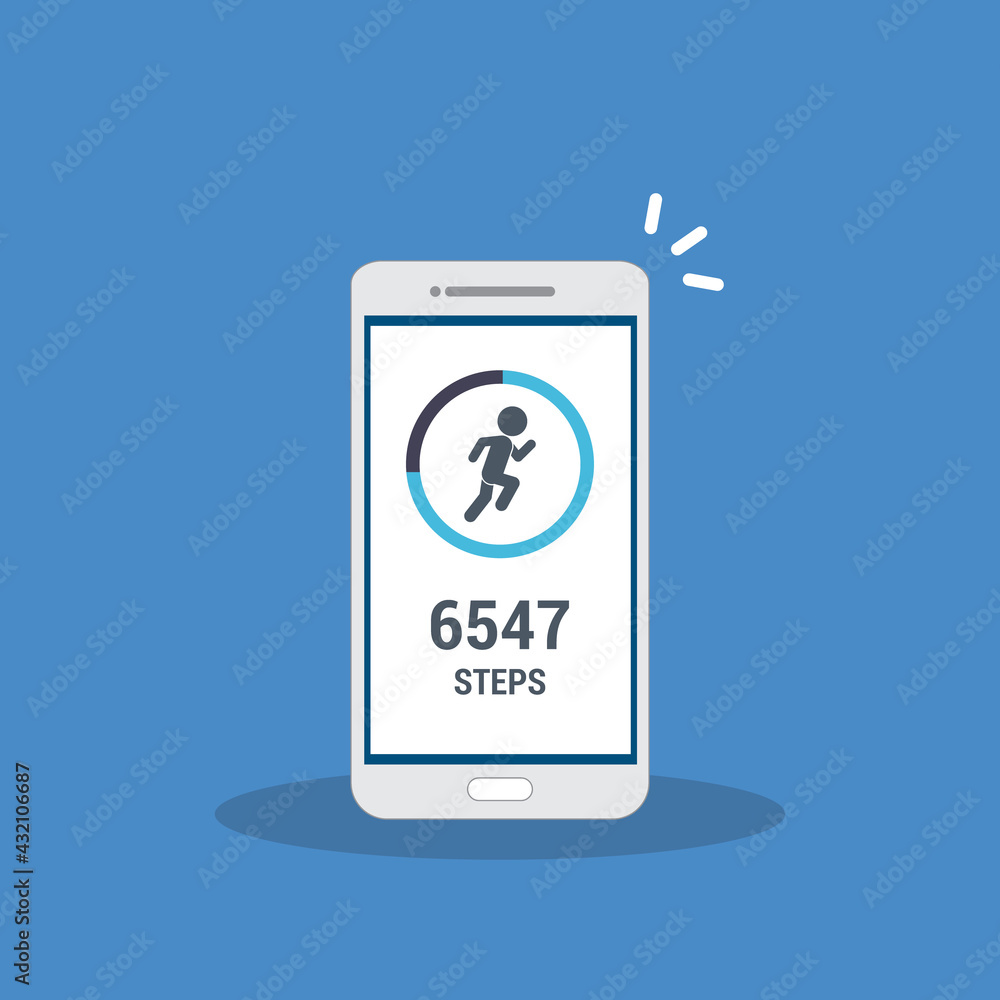 Fitness tracking app on mobile phone. Run tracker, walk steps counter. Vector illustration Fitness tracking app on mobile phone. Run tracker, walk steps counter. Vector illustration