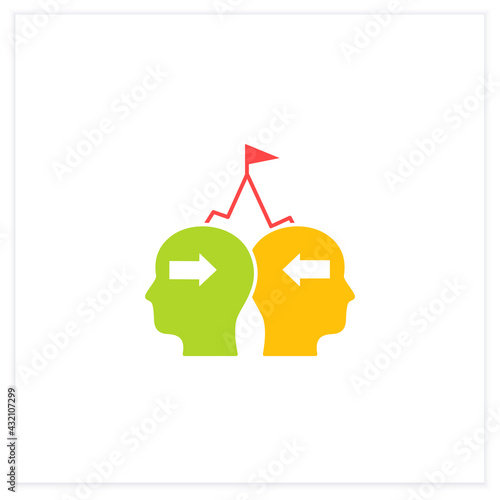 Competing flat icon. Competition between coworker. Stress position without considering opposing view points.Conflict management concept. Vector illustration