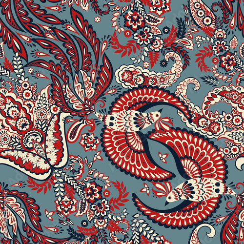 Flying Bird and Floral Paisley pattern, great vector design for any purposes. Seamless background