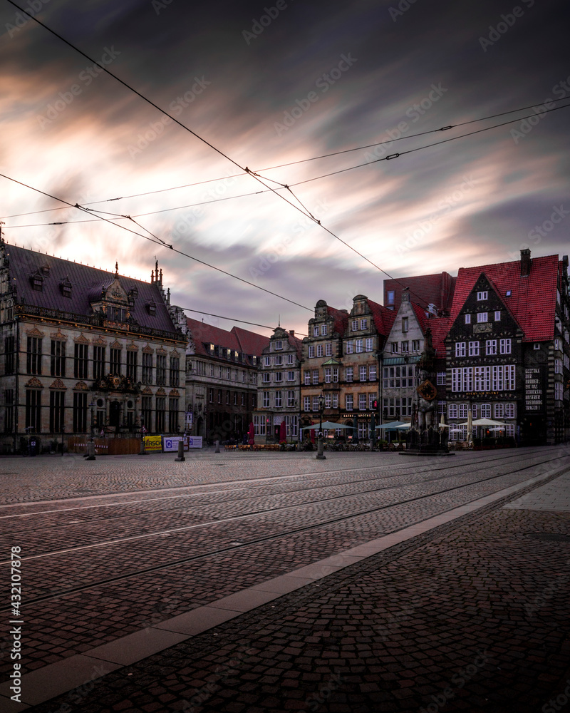 Market place in Bremen at sunset