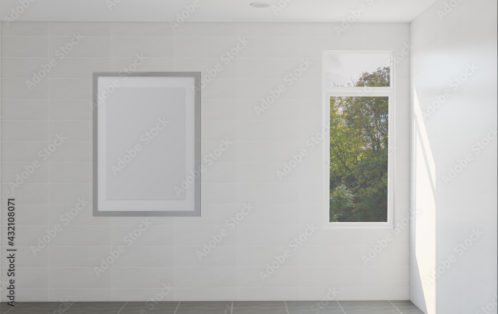 Spacious bathroom in gray tones with heated floors, freestanding tub. 3D rendering. Blank paintings. Mockup. Spacious bathroom in gray tones with heated floors, freestanding tub. 3D rendering. Blank paintings. Mockup.