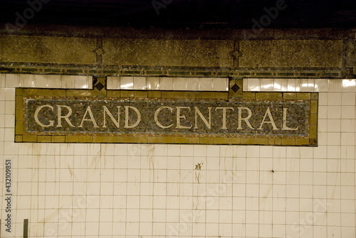 Old sign of Grand Central Station at New York Metro, Manhattan