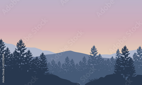 Bright morning skies with incredible natural views at sunrise. Vector illustration