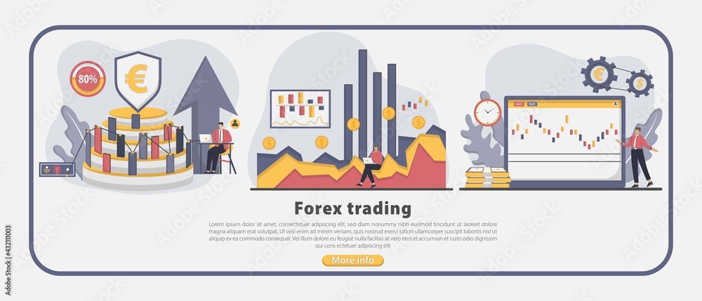 Set of Flat design Forex trading landing page concept illustration. Good for landing page, web, UI, banner, flyer, poster, template, background, marketing, promotion, advertising, document Set of Flat design Forex trading landing page concept illustration. Good for landing page, web, UI, banner, flyer, poster, template, background, marketing, promotion, advertising, document