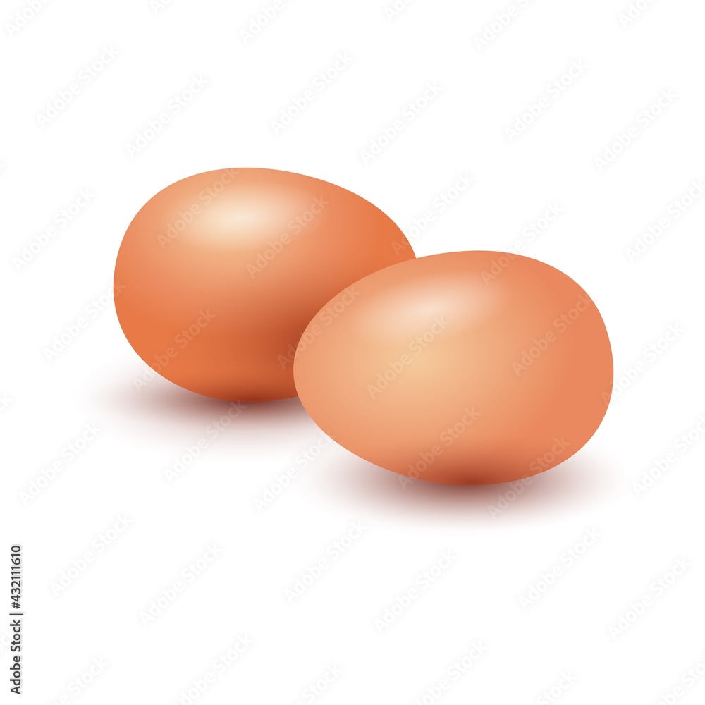 Light brown whole chicken eggs, round shaped raw or boiled snack. Vector protein product, breakfast, natural and organic food design isolated on white background Light brown whole chicken eggs, round shaped raw or boiled snack. Vector protein product, breakfast, natural and organic food design isolated on white background