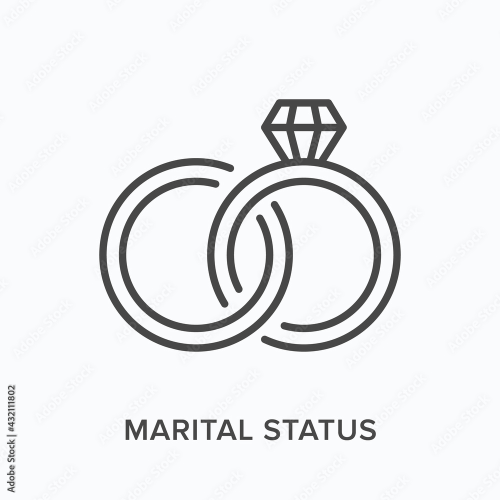 Marital status flat line icon. Vector outline illustration of two rings. Black thin linear pictogram for marriage sign Marital status flat line icon. Vector outline illustration of two rings. Black thin linear pictogram for marriage sign