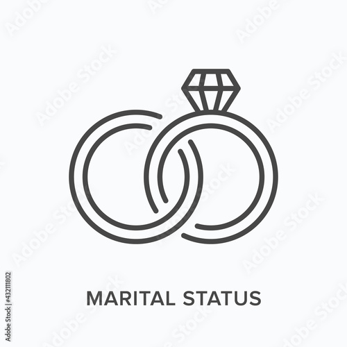 Marital status flat line icon. Vector outline illustration of two rings. Black thin linear pictogram for marriage sign