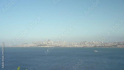 Ships in the bay and San Francisco downtown sceninc view photo