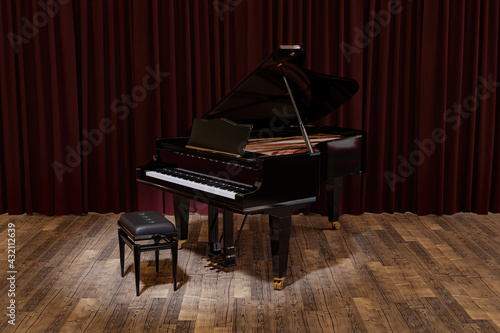 Grand Piano on the stage of concert hall