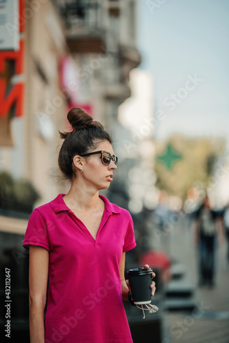 Cities and Mental Health. Living in big, cities, increased population density, traffic noise, metropolis pollution. Brunette young woman on the street of big city, megalopolis