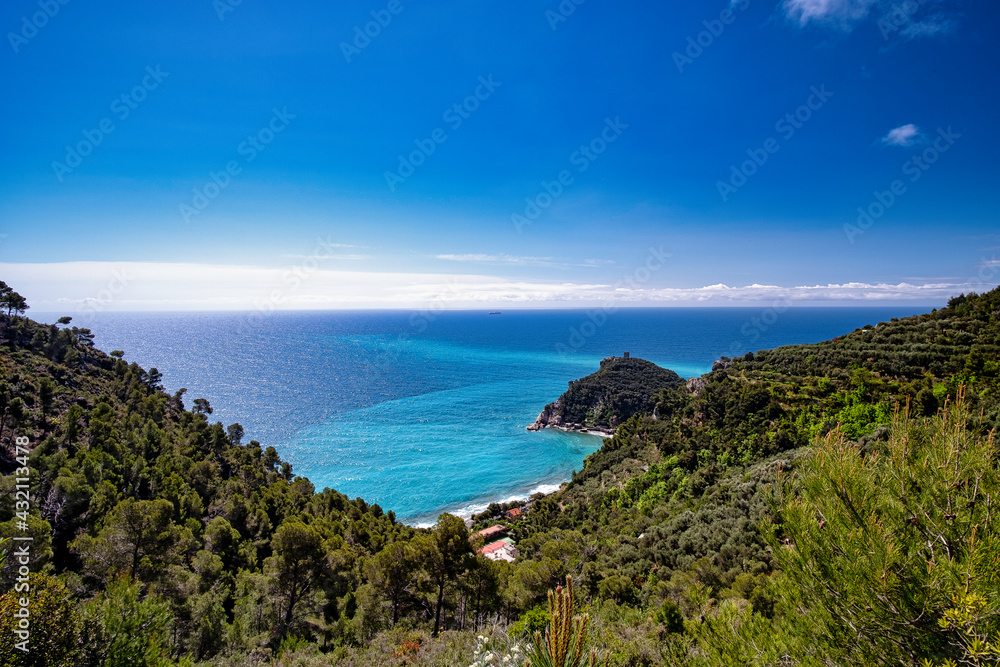 the beautiful bay of the Saracens in Varigotti (in western Liguria), taken from the Pellegrino path that connects Varigotti to Noli