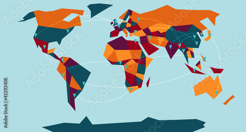 Colorful map of world with network connection and communication