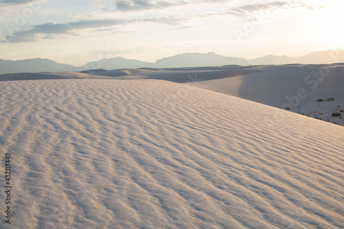 White Sands National Monument. Scenic view of White Sands at sunset  New Mexico  these are dunes composed of sands of gypsum.