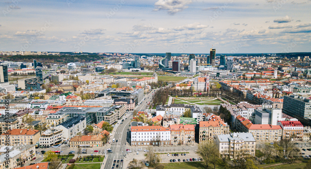 Vilnius city centre in 2021 spring / old town / business district.  
