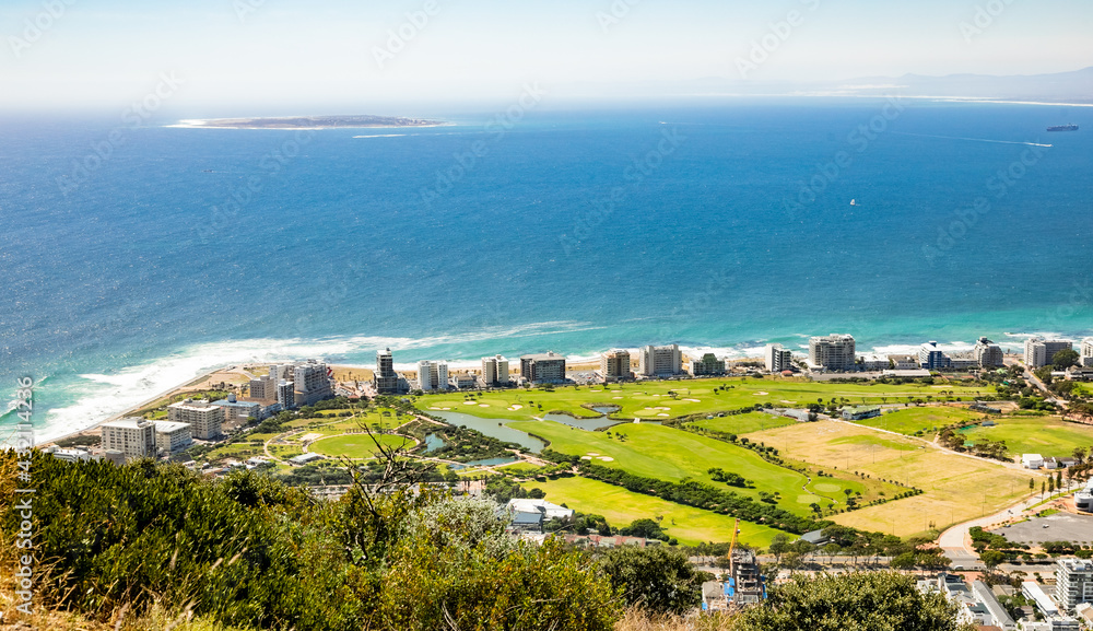 Elevated view of Green Point coastal suburb in Cape Town